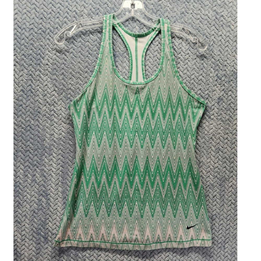 Nike Dri-FIT Racerback Tank Top Green White Zigzag Chevron 526404-342 Mens M